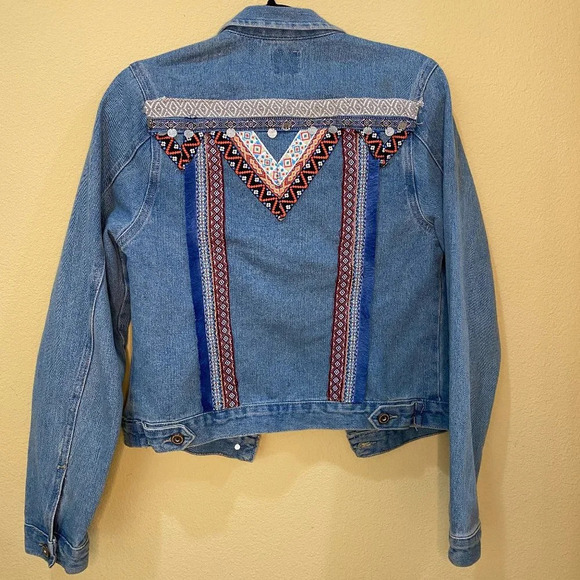 BOOM BOOM Jeans Denim Boho Embellished Festival Jacket - size medium - Picture 1 of 5